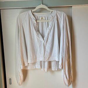 Maeve Anthropologie Cream V-Neck Peasant Blouse